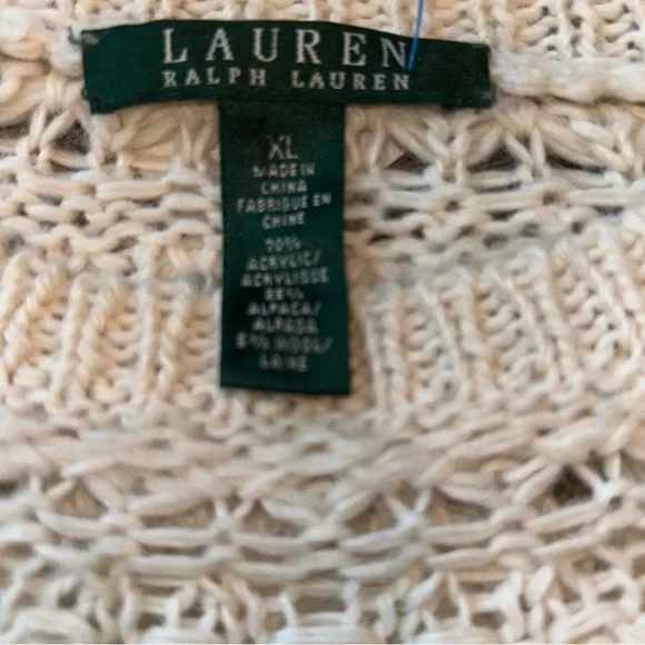 Lauren Ralph Lauren Women's lvory Alpaca Wool Blend Luxurious Knit Sweater SZ XL - Picture 5 of 8